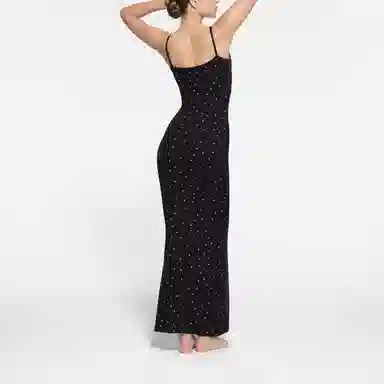 SKIMS Soft Lounge Long Slip Dress Onyx Sparkle Print