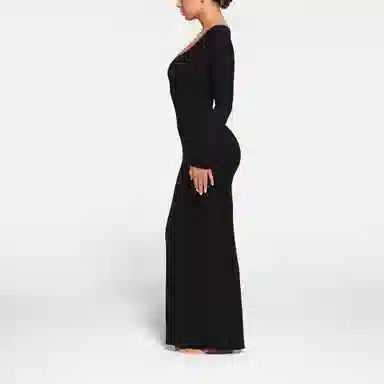 Skims Soft Lounge Petite Long Sleeve Dress Onyx