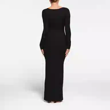 Skims Soft Lounge Petite Long Sleeve Dress Onyx