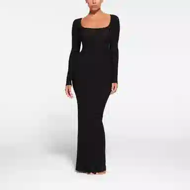 Skims Soft Lounge Petite Long Sleeve Dress Onyx