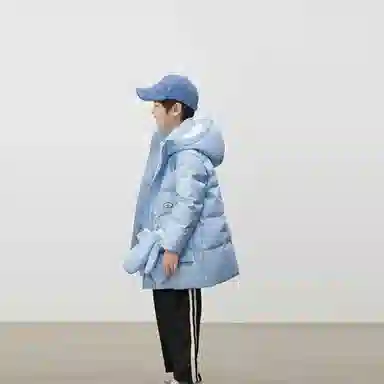 鸭鸭 加厚休闲中长款连帽羽绒服 儿童款