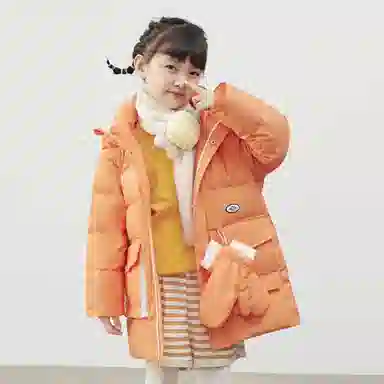 鸭鸭 加厚休闲中长款连帽羽绒服 儿童款