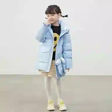 鸭鸭 加厚休闲中长款连帽羽绒服 儿童款