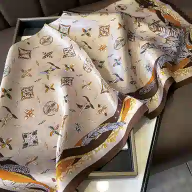 纳兰杜 复古风高级感精致轻奢简约真丝方巾衬衣飘带包包绑带多功能送礼礼盒装 蚕丝 丝巾 女款 浅卡其