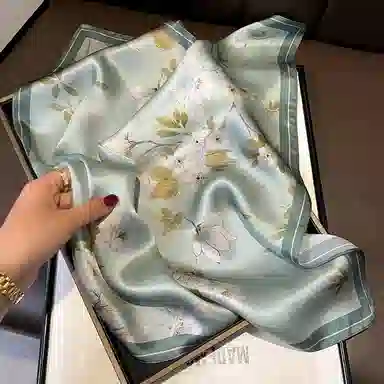 纳兰杜 优雅气质高级感减龄配饰衬衣飘带通勤妈妈领巾装饰礼盒装 桑蚕丝 丝巾 女款 花卉青色