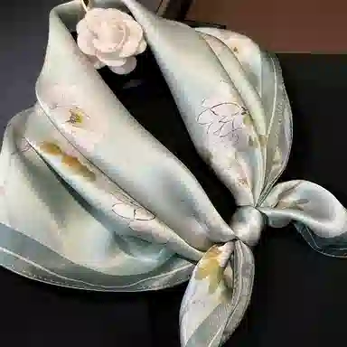 纳兰杜 优雅气质高级感减龄配饰衬衣飘带通勤妈妈领巾装饰礼盒装 桑蚕丝 丝巾 女款 花卉青色