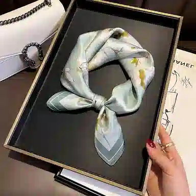 纳兰杜 优雅气质高级感减龄配饰衬衣飘带通勤妈妈领巾装饰礼盒装 桑蚕丝 丝巾 女款 花卉青色