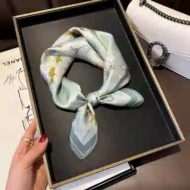 纳兰杜 优雅气质高级感减龄配饰衬衣飘带通勤妈妈领巾装饰礼盒装 桑蚕丝 丝巾 女款 花卉青色