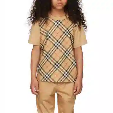Burberry Check Print T-Shirt Kids Light Brown