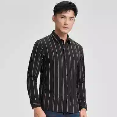 才子 复古印花条纹长袖衬衫 男款