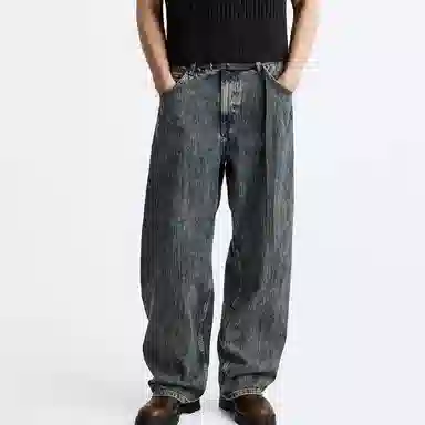 ZARA Vintage Washed Wide Leg Jeans Blue