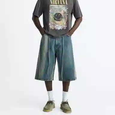 ZARA Relaxed Denim Shorts Blue