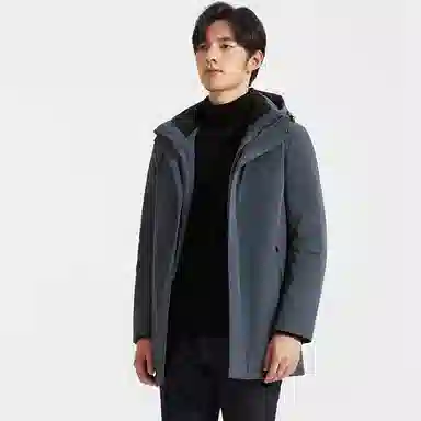 才子 纯色可脱卸帽领衬亲肤绒中长款羽绒服 男款