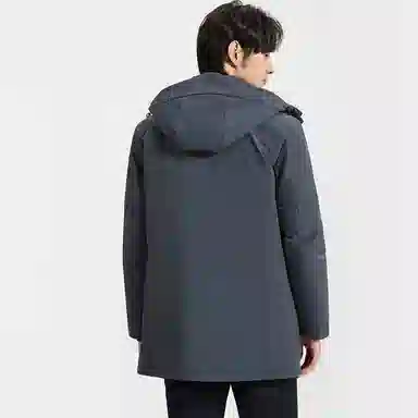 才子 纯色可脱卸帽领衬亲肤绒中长款羽绒服 男款