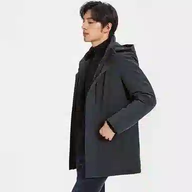 才子 纯色可脱卸帽领衬亲肤绒中长款羽绒服 男款