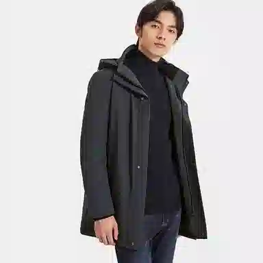 才子 纯色可脱卸帽领衬亲肤绒中长款羽绒服 男款