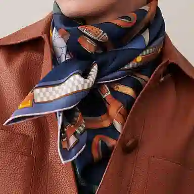 Hermes Printed Silk Scarf Deep Blue