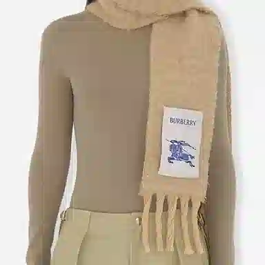 Burberry Logo Wool Scarf Beige