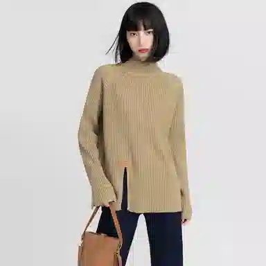 柏黛妃 纯色半高领套头加厚长袖针织衫 女款