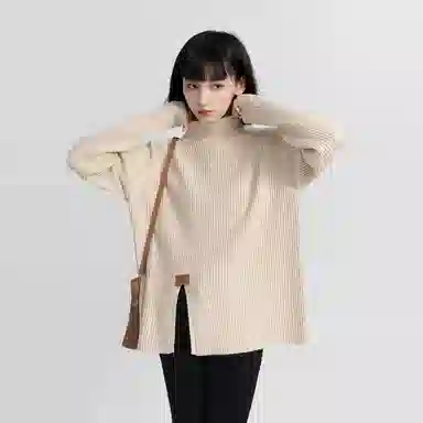 柏黛妃 纯色半高领套头加厚长袖针织衫 女款