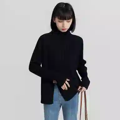 柏黛妃 纯色半高领套头加厚长袖针织衫 女款