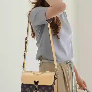 老人头 时尚夏天复古休闲百搭精致小方包 合成革 单肩腋下斜挎包 小号 女 咖啡色