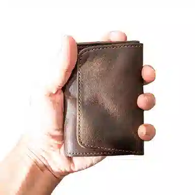 后步 设计简约复古小巧 超薄休闲日常个性 牛皮 零钱包 男女同款情侣款 咖啡色