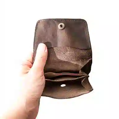 后步 设计简约复古小巧 超薄休闲日常个性 牛皮 零钱包 男女同款情侣款 咖啡色