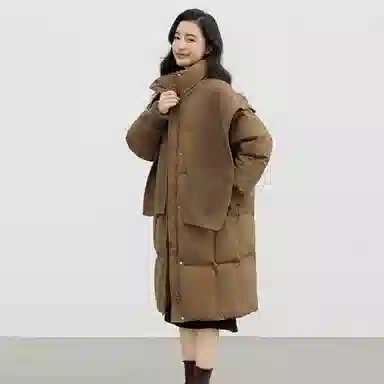 鸭鸭 连帽可拆卸两穿纯色韩版宽松通勤时尚气质百搭甜美校园风羽绒服 女款