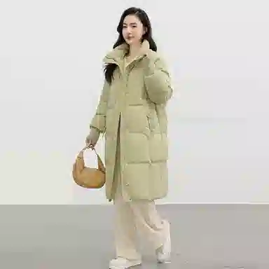 鸭鸭 连帽可拆卸两穿纯色韩版宽松通勤时尚气质百搭甜美校园风羽绒服 女款