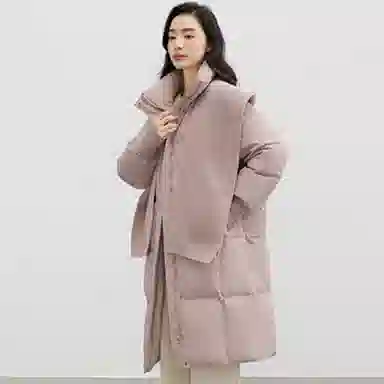 鸭鸭 连帽可拆卸两穿纯色韩版宽松通勤时尚气质百搭甜美校园风羽绒服 女款