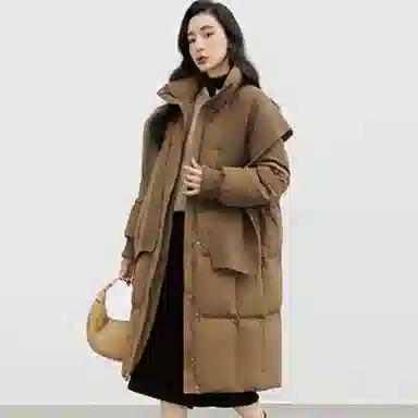 鸭鸭 连帽可拆卸两穿纯色韩版宽松通勤时尚气质百搭甜美校园风羽绒服 女款