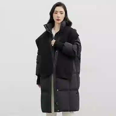 鸭鸭 连帽可拆卸两穿纯色韩版宽松通勤时尚气质百搭甜美校园风羽绒服 女款