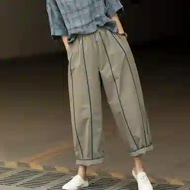 善己 纯色阔腿宽松休闲裤 女款 绿灰色