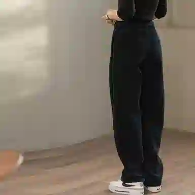 善己 宽松加绒高腰休闲裤 女款 幽蓝色