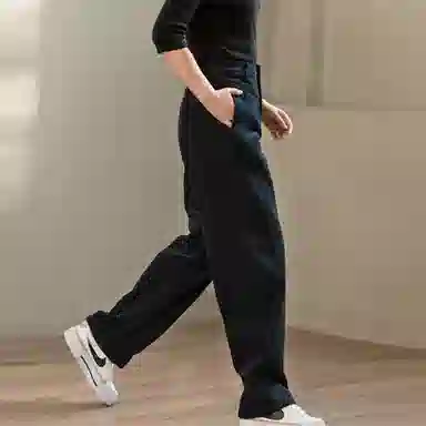 善己 宽松加绒高腰休闲裤 女款 幽蓝色