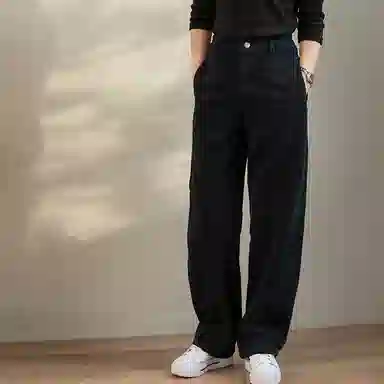 善己 宽松加绒高腰休闲裤 女款 幽蓝色