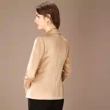 粉红玛琍 纯色一粒扣简约西装 女款 卡其