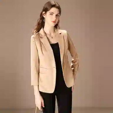 粉红玛琍 纯色一粒扣简约西装 女款 卡其