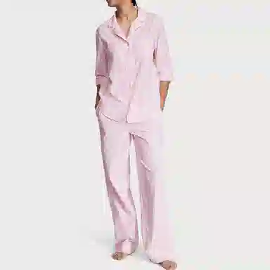 Victoria's Secret Cotton Long Pajama Set Pink