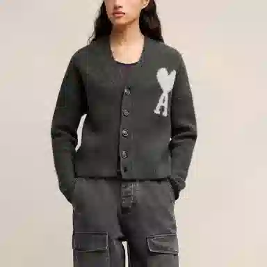AMIPARIS FW24 V-Neck Cardigan Sweater Dark Grey