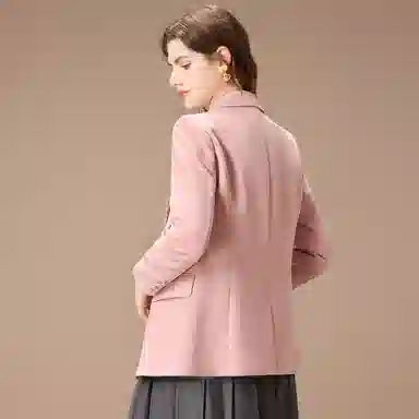 粉红玛琍 纯色一粒扣简约西装 女款 粉色