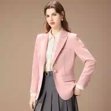 粉红玛琍 纯色一粒扣简约西装 女款 粉色