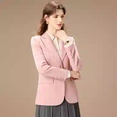 粉红玛琍 纯色一粒扣简约西装 女款 粉色