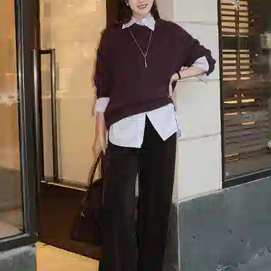 美洋 宽松纯色圆领长袖针织衫 女款 紫色