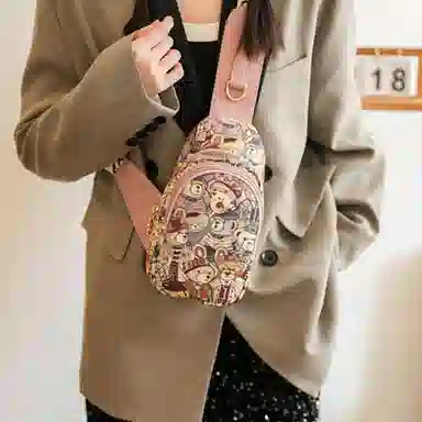 北包包 韩版潮流休闲百搭运动 织物 斜挎包胸包 常规 女款 粉色/棕色/藏蓝色