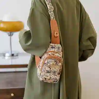 北包包 韩版潮流休闲百搭运动 织物 斜挎包胸包 常规 女款 粉色/棕色/藏蓝色