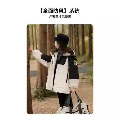 鸭鸭 童装 拼色夹棉连帽防水宽松中长款冲锋衣 儿童款