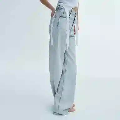 ZARA High Waist Wide Leg Jeans Light Blue