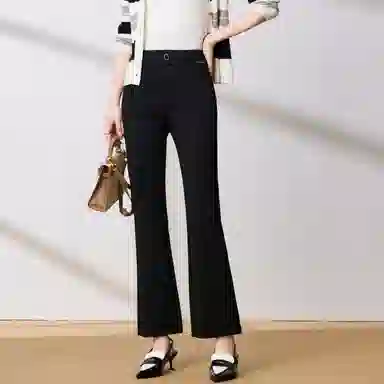 粉红玛琍 简约高腰修身休闲裤 女款 黑色